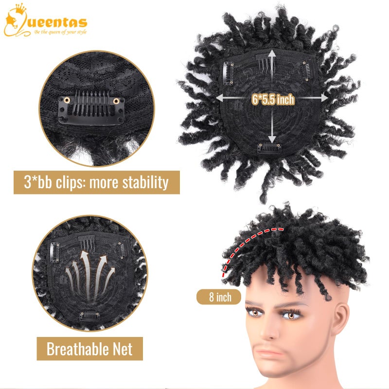 QUEENTAS Dreadlock Toupee for Men Short Braided Hair Topper for Black Women Afro Curly Synthetic Hair Toppers with 3 Clips(Black 1B) - Image 3